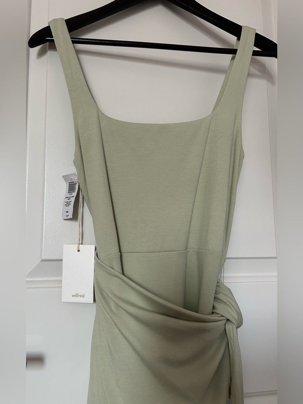 NWT Aritzia Wilfred Saturn Midi Dress Square Neck Wrap in Pastel Sage Green Sz M - Picture 9 of 12